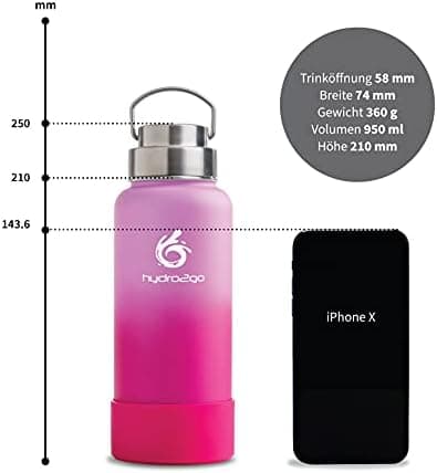 hydro2go Edelstahl Trinkflasche Mit Strohhalm, Bpa-Frei, Isolierflasche Für Kinder, Sport & Outdoor, 12h Heiß 24h Kalt H
