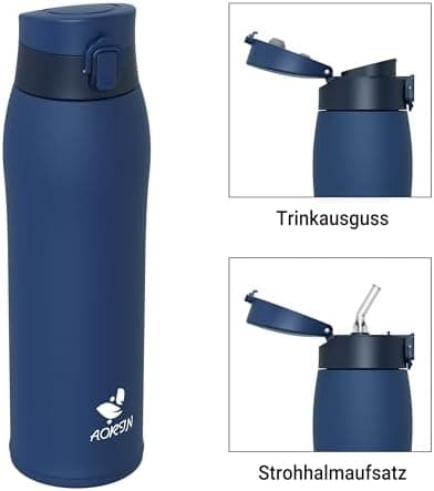 AORIN Trinkflasche Edelstahl 18/8, 500ml, BPA-Frei, Doppelwandig Isolierflasche für Sport, Schule und Outdooraktivitäten