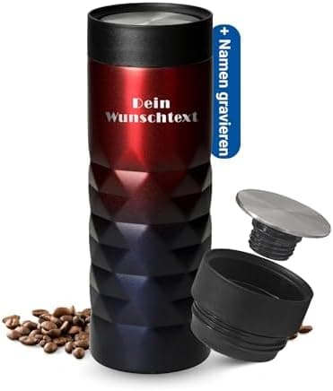 Thermobecher personalisiert 450 ml - auslaufsicherer Edelstahl to go Becher - Kaffeebecher für Büro, Auto und Uni - hält