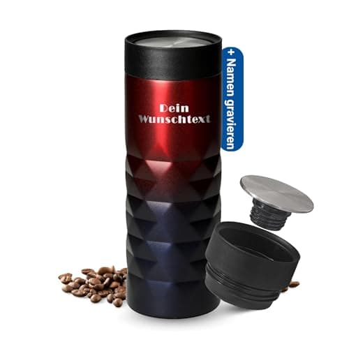 Thermobecher personalisiert 450 ml - auslaufsicherer Edelstahl to go Becher - Kaffeebecher für Büro, Auto und Uni - hält