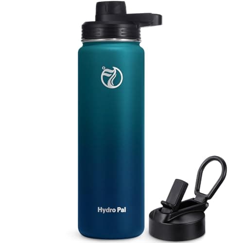 HydroPal Edelstahl Trinkflasche - Isolierte Flasche mit Strohhalm & 2 Deckeln, Auslaufsichere Isolierung für Sport, 500m