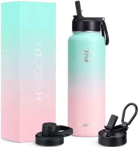 HydroPal Edelstahl Trinkflasche - Isolierte Flasche mit Strohhalm & 2 Deckeln, Auslaufsichere Isolierung für Sport, 500m