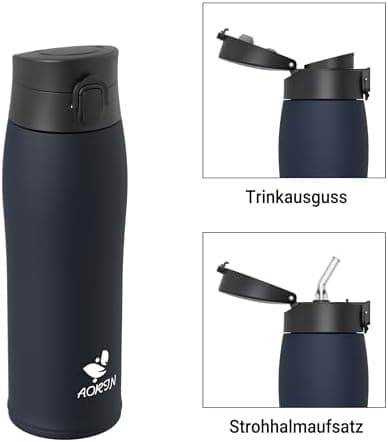 AORIN Trinkflasche Edelstahl 18/8, 500ml, BPA-Frei, Doppelwandig Isolierflasche für Sport, Schule und Outdooraktivitäten