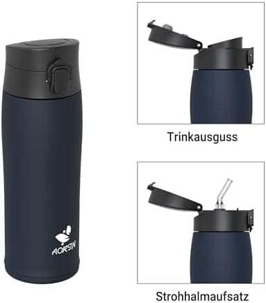 AORIN Trinkflasche Edelstahl 18/8, 500ml, BPA-Frei, Doppelwandig Isolierflasche für Sport, Schule und Outdooraktivitäten