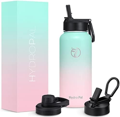 HydroPal Edelstahl Trinkflasche - Isolierte Flasche mit Strohhalm & 2 Deckeln, Auslaufsichere Isolierung für Sport, 500m