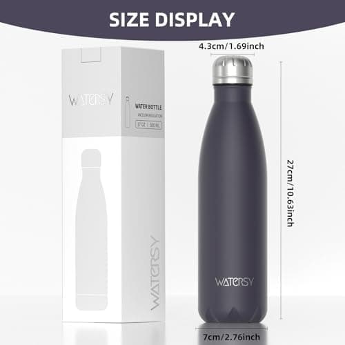 WATERSY Doppelwandige Edelstahl-Trinkflasche 500 ml Kinder ThermoSafe BPA-Frei Kalt&Warm Sprudel Dunkel Blau Sport Gym