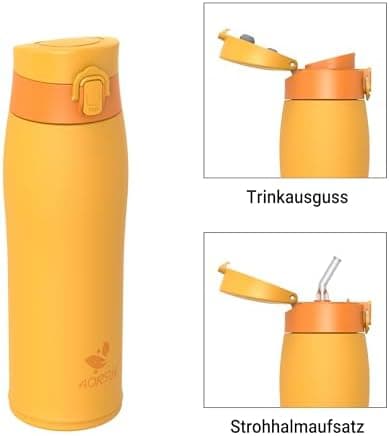 AORIN Trinkflasche Edelstahl 18/8, 500ml, BPA-Frei, Doppelwandig Isolierflasche für Sport, Schule und Outdooraktivitäten