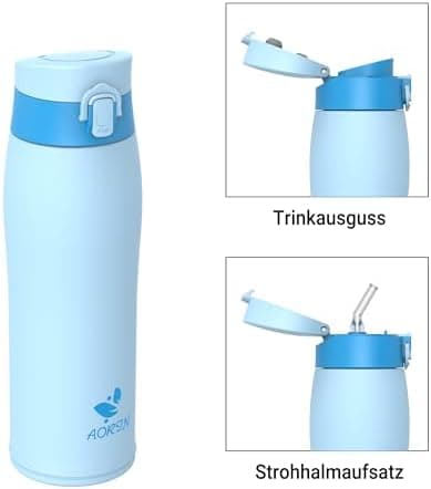 AORIN Trinkflasche Edelstahl 18/8, 500ml, BPA-Frei, Doppelwandig Isolierflasche für Sport, Schule und Outdooraktivitäten