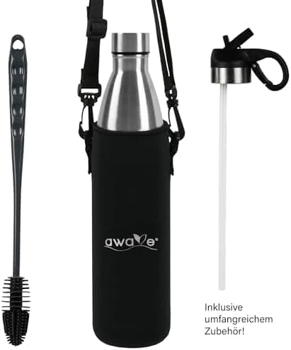 AWAVE Recycelte Edelstahl Trinkflasche 500 ml Doppelwandig Isolierte Thermo Flasche -Auslaufsicher, für Schule und Büro