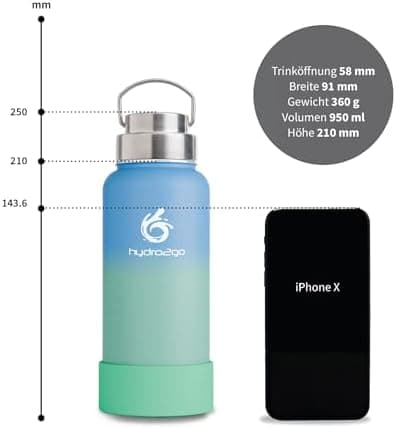 hydro2go Edelstahl Trinkflasche Mit Strohhalm, Bpa-Frei, Isolierflasche Für Kinder, Sport & Outdoor, 12h Heiß 24h Kalt H