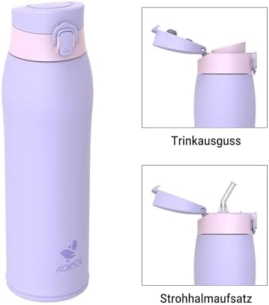 AORIN Trinkflasche Edelstahl 18/8, 500ml, BPA-Frei, Doppelwandig Isolierflasche für Sport, Schule und Outdooraktivitäten