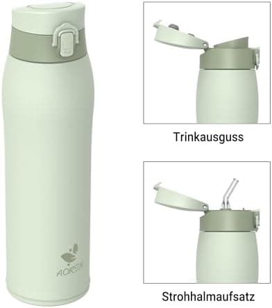 AORIN Trinkflasche Edelstahl 18/8, 500ml, BPA-Frei, Doppelwandig Isolierflasche für Sport, Schule und Outdooraktivitäten