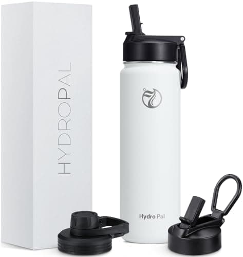 HydroPal Edelstahl Trinkflasche - Isolierte Flasche mit Strohhalm & 2 Deckeln, Auslaufsichere Isolierung für Sport, 500m