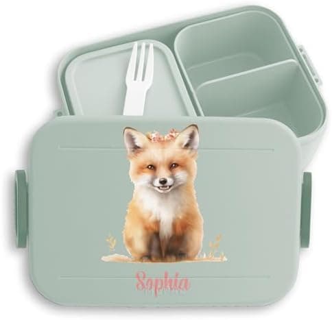 Mepal Bento Box Midi Fuchs Lunchbox - Niedliche Brotdose für Kinder | Auslaufsicher und langlebig | Sage Grün - 900 ml