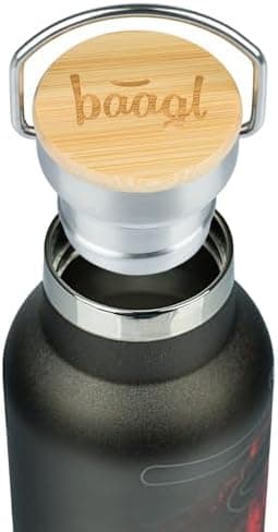 Baagl Thermosflasche Kinder Edelstahl – Auslaufsichere Wasserflasche für Mädchen – BPA-freie Flasche mit Bambusdeckel –