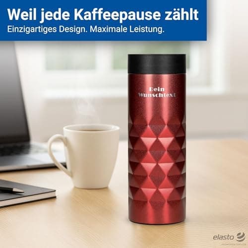 Thermobecher personalisiert 450 ml - auslaufsicherer Edelstahl to go Becher - Kaffeebecher für Büro, Auto und Uni - hält