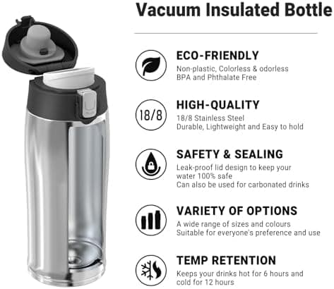AORIN Trinkflasche Edelstahl 18/8, 500ml, BPA-Frei, Doppelwandig Isolierflasche für Sport, Schule und Outdooraktivitäten