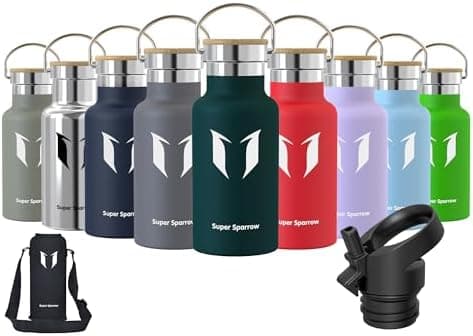 Super Sparrow Trinkflasche Edelstahl - Auslaufsicher Thermoskanne - Kinder für Sprudel, Sport, Schule, Fitness - 500ml -