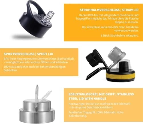 hydro2go Edelstahl Trinkflasche Mit Strohhalm, Bpa-Frei, Isolierflasche Für Kinder, Sport & Outdoor, 12h Heiß 24h Kalt H