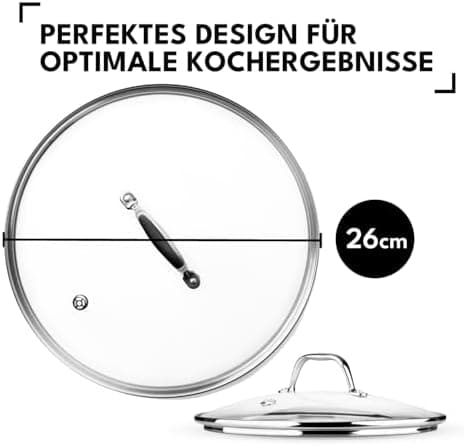 Hartglas-Topfdeckel 32cm | Passend Für Pfannen & Töpfe | Hitzebeständig Bis 250°C | Dampfventil Inklusive | Spülmaschine