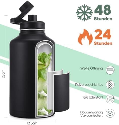 HydroPal Edelstahl Trinkflasche - Isolierte Flasche mit Strohhalm & 2 Deckeln, Auslaufsichere Isolierung für Sport, 500m
