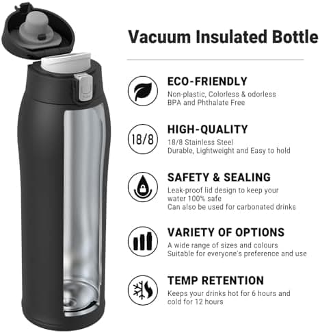 AORIN Trinkflasche Edelstahl 18/8, 500ml, BPA-Frei, Doppelwandig Isolierflasche für Sport, Schule und Outdooraktivitäten