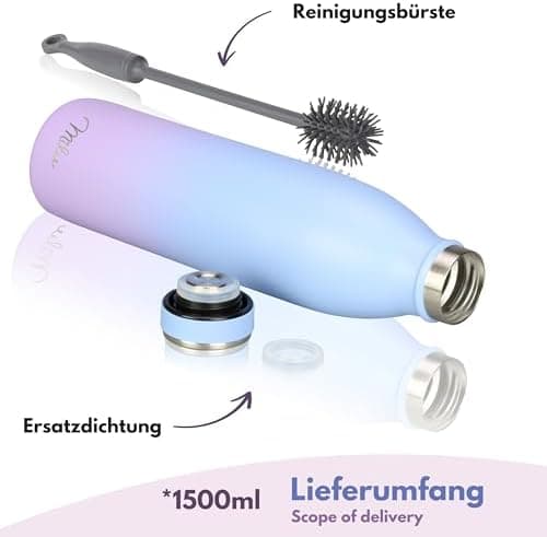 Milu Edelstahl Trinkflasche für Erwachsene – 750ml Isolierflasche zum Tragen – auslaufsicher, Kohlensäuregerecht inkl. R
