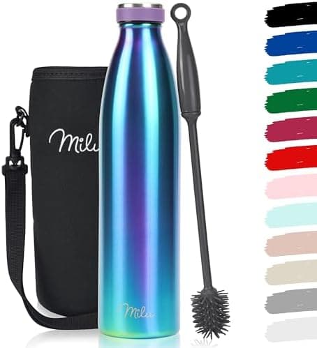 Milu Edelstahl Trinkflasche für Erwachsene – 750ml Isolierflasche zum Tragen – auslaufsicher, Kohlensäuregerecht inkl. R