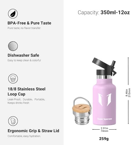 Super Sparrow Trinkflasche Edelstahl - Auslaufsicher Thermoskanne - Kinder für Sprudel, Sport, Schule, Fitness - 500ml -
