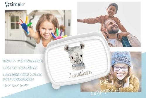 Timalo® Brotdose Kinder mit Namen | Personalisierte Bento Lunchbox für Jungen & Mädchen | Kindergarten & Schule Motiv Ti