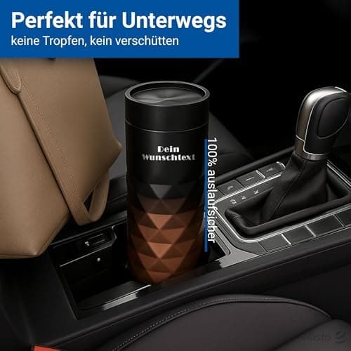 Thermobecher personalisiert 450 ml - auslaufsicherer Edelstahl to go Becher - Kaffeebecher für Büro, Auto und Uni - hält
