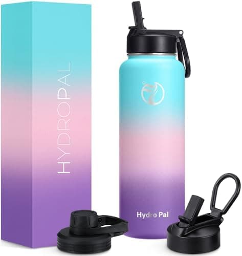 HydroPal Edelstahl Trinkflasche - Isolierte Flasche mit Strohhalm & 2 Deckeln, Auslaufsichere Isolierung für Sport, 500m