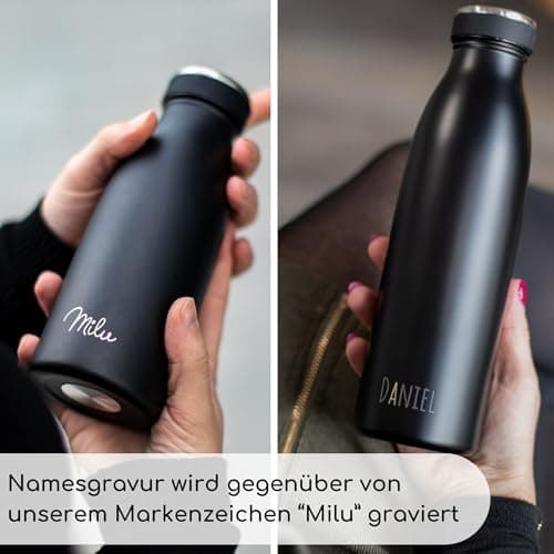 Milu Edelstahl Trinkflasche für Erwachsene – 750ml Isolierflasche zum Tragen – auslaufsicher, Kohlensäuregerecht inkl. R