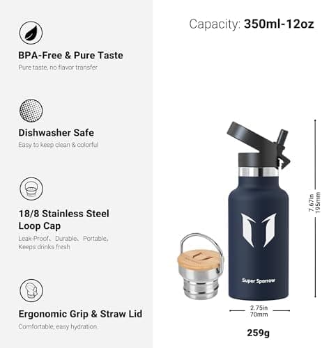 Super Sparrow Trinkflasche Edelstahl - Auslaufsicher Thermoskanne - Kinder für Sprudel, Sport, Schule, Fitness - 500ml -