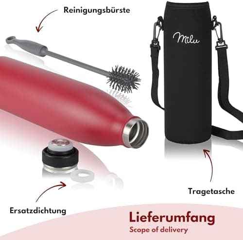 Milu Edelstahl Trinkflasche für Erwachsene – 750ml Isolierflasche zum Tragen – auslaufsicher, Kohlensäuregerecht inkl. R