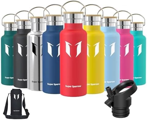 Super Sparrow Trinkflasche Edelstahl - Auslaufsicher Thermoskanne - Kinder für Sprudel, Sport, Schule, Fitness - 500ml -