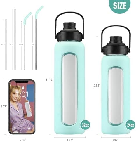 BLUEGO Glaswasserflasche 900ml BPA-frei für Outdoor Aktivitäten
| CADRES Glasbecher mit Zeitmarkierung und Silikonschut