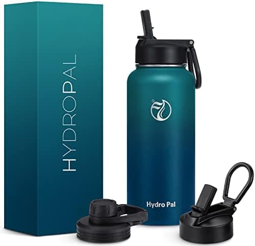 HydroPal Edelstahl Trinkflasche - Isolierte Flasche mit Strohhalm & 2 Deckeln, Auslaufsichere Isolierung für Sport, 500m