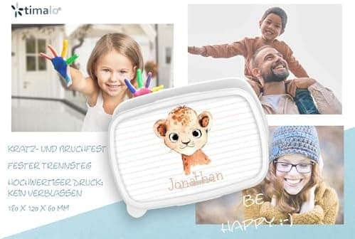 Timalo® Brotdose Kinder mit Namen | Personalisierte Bento Lunchbox für Jungen & Mädchen | Kindergarten & Schule Motiv Ti