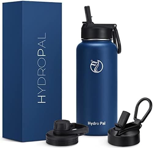 HydroPal Edelstahl Trinkflasche - Isolierte Flasche mit Strohhalm & 2 Deckeln, Auslaufsichere Isolierung für Sport, 500m