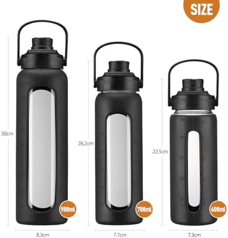 BLUEGO Glaswasserflasche 900ml BPA-frei für Outdoor Aktivitäten
| CADRES Glasbecher mit Zeitmarkierung und Silikonschut