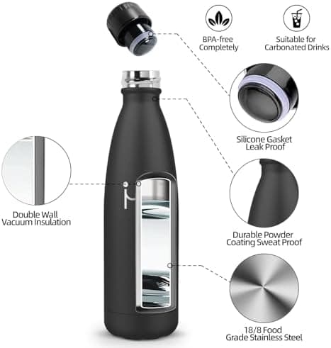 HoneyHolly Kinder Trinkflasche Doppelwandig, 500ML BPA-frei, Thermosflasche für Fitness und Gym