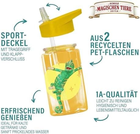 AWAVE Schule Magische Tiere Trinkflasche Kinder Edelstahl 380ml Blau Kohlensäure geeignet Thermosflasche Juri Einhandöff