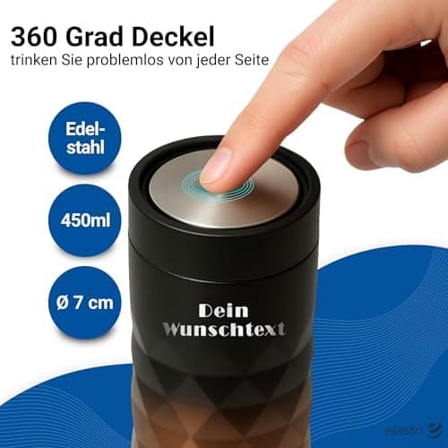 Thermobecher personalisiert 450 ml - auslaufsicherer Edelstahl to go Becher - Kaffeebecher für Büro, Auto und Uni - hält