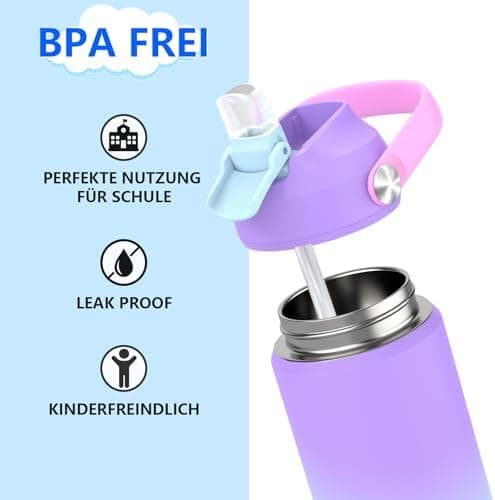 Edelstahl Trinkflasche Meeresjungfrau 550ml BPA Frei Auslaufsicher Thermosflaschefür Kinder und Erwachsene - Sport, Schu