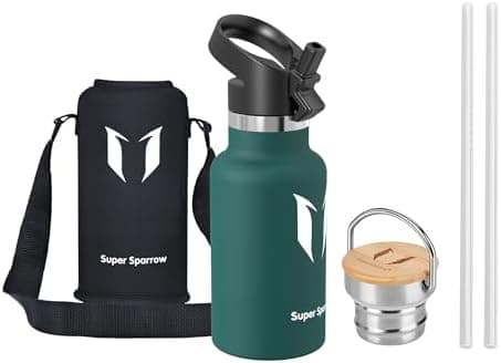 Super Sparrow Trinkflasche Edelstahl - Auslaufsicher Thermoskanne - Kinder für Sprudel, Sport, Schule, Fitness - 500ml -