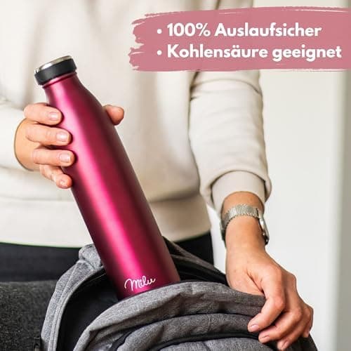 Milu Edelstahl Trinkflasche für Erwachsene – 750ml Isolierflasche zum Tragen – auslaufsicher, Kohlensäuregerecht inkl. R
