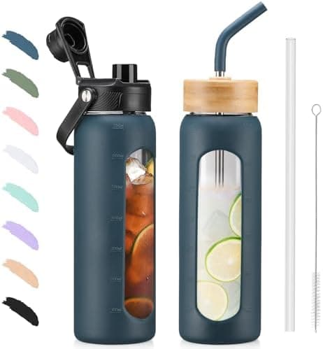 BLUEGO Glaswasserflasche 900ml BPA-frei für Outdoor Aktivitäten
| CADRES Glasbecher mit Zeitmarkierung und Silikonschut