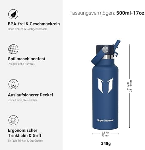 Super Sparrow Thermobecher für Sport und Outdoor - 500ml, 750ml - BPA-Frei, ClimatePartner certified - FlipFlow Trinkfla