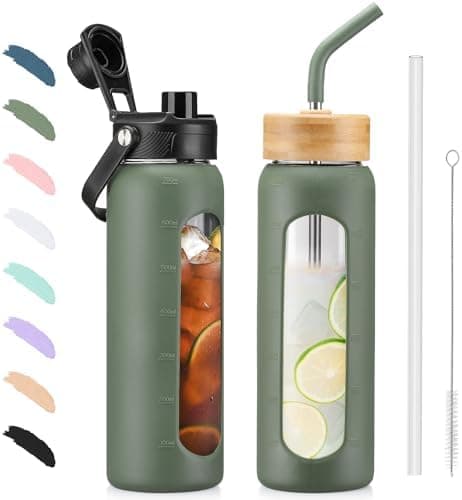 BLUEGO Glaswasserflasche 900ml BPA-frei für Outdoor Aktivitäten
| CADRES Glasbecher mit Zeitmarkierung und Silikonschut